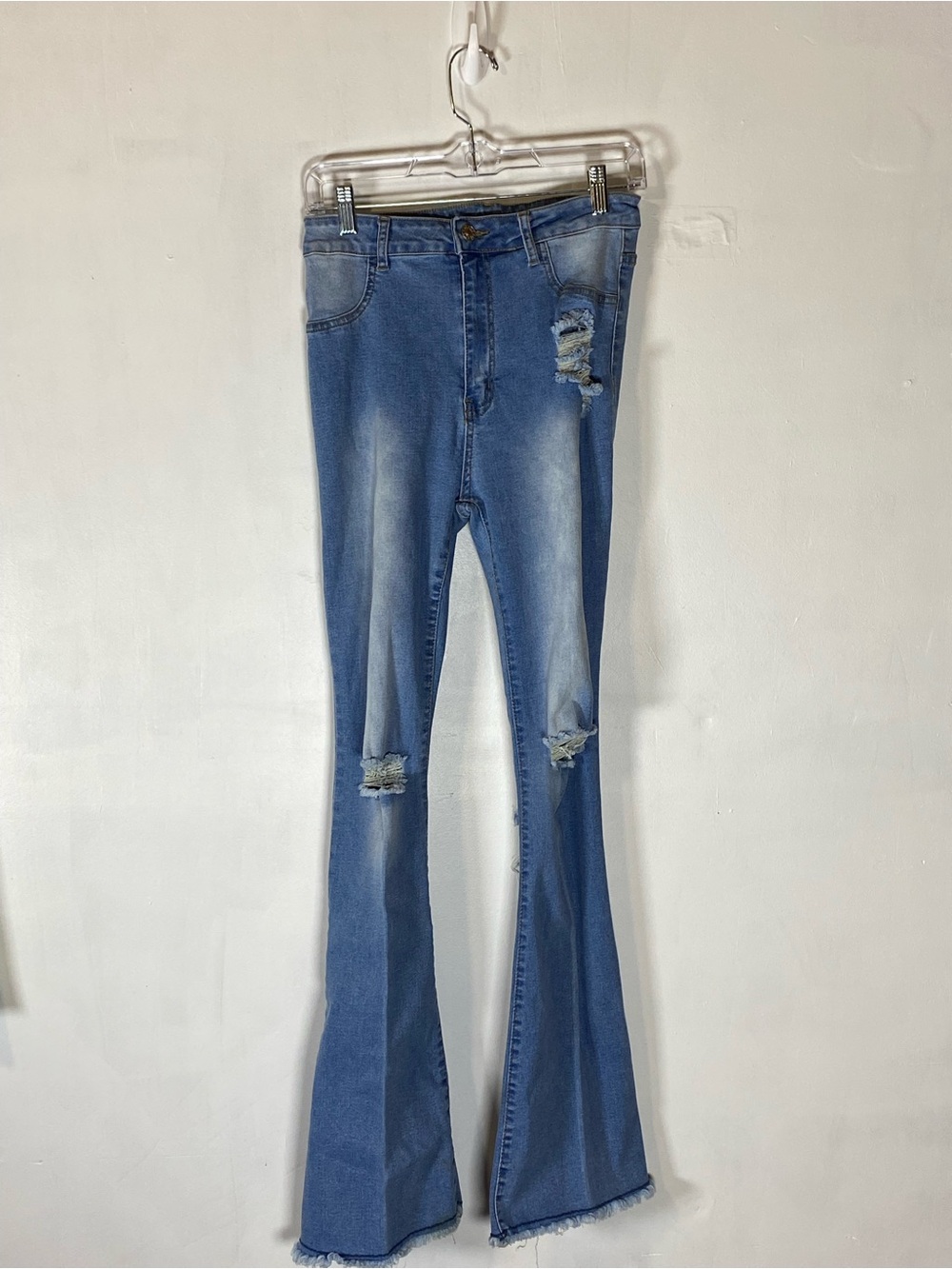 SHEIN Distressed Bell Bottom Jeans Light Wash Y2K Flare Denim 30x32